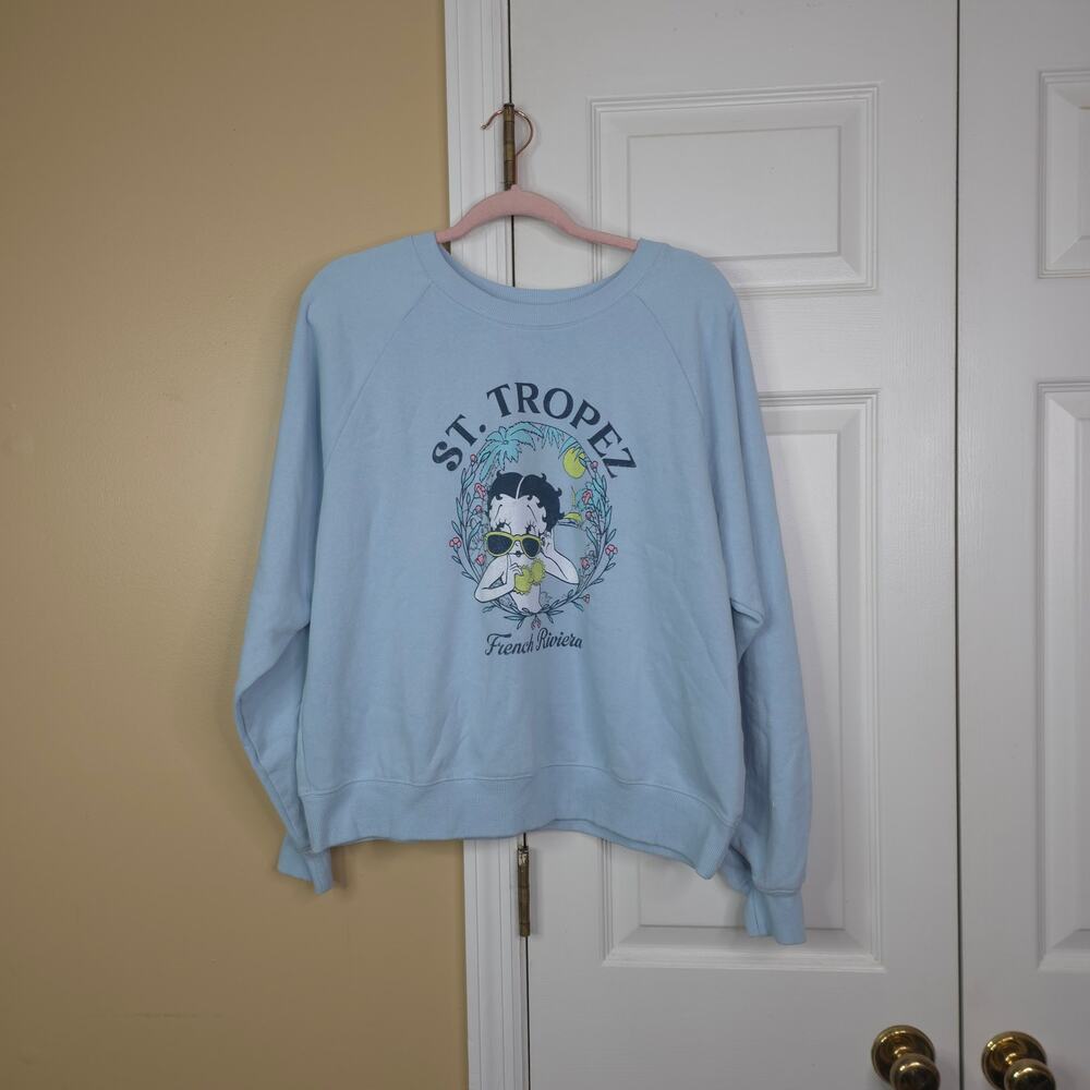 Betty Boop St. Tropez French Riviera"Graphic Crewneck Sweatshirt in Blue Size XL